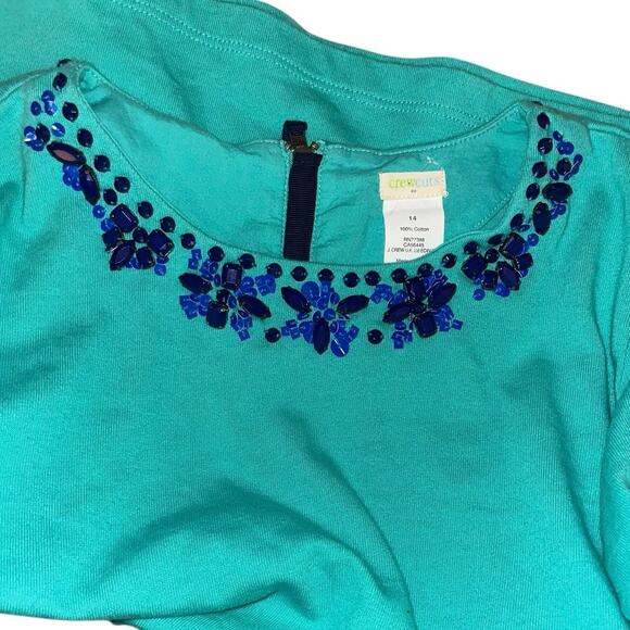 Crewcuts Outlet Girls’ Aqua Blue Embellished Cotton Top – Size 14 J.Crew Factory - Picture 7 of 7